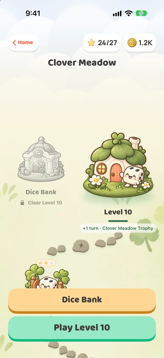 The Clover Meadow arcade map at level 10